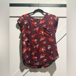 Lily White Floral Short Sleeve Top - Purple and Red